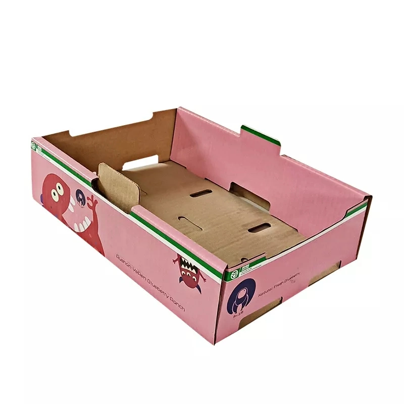 Custom Brand Logo Printed Apples Packing Fresh Fruit Corrugated Paper Box Packaging Avocado Fruit and Veg Market Tray